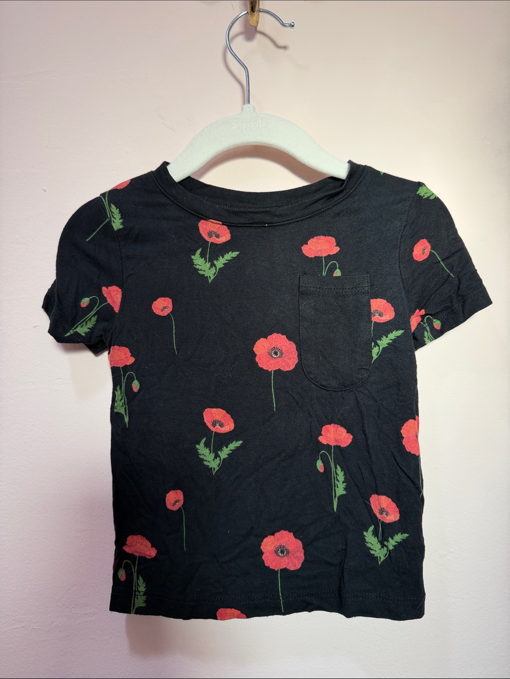Kyte Baby Black Floral Pocket Tee with Poppy Print 12-18